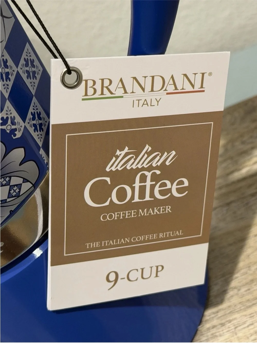 Brandani Italian Coffee Maker Moka Pot Blue Aluminum 9 Cup NEW